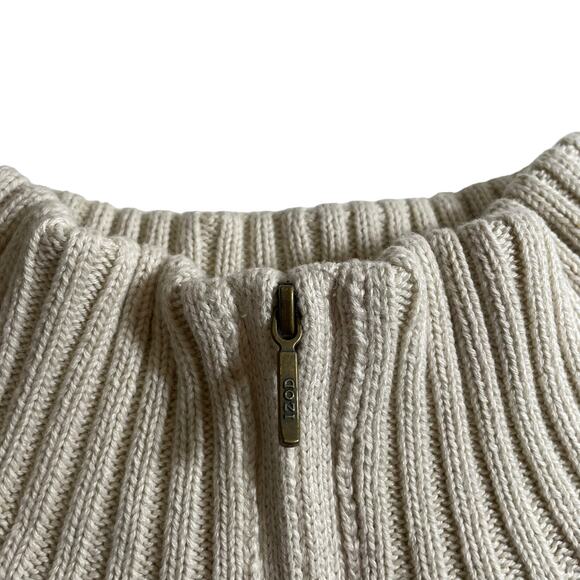 NWT IZOD Mens Cotton Quarter Zip Knit Mock Neck Sweater Stonedust XXL Fisherman - Picture 6 of 9